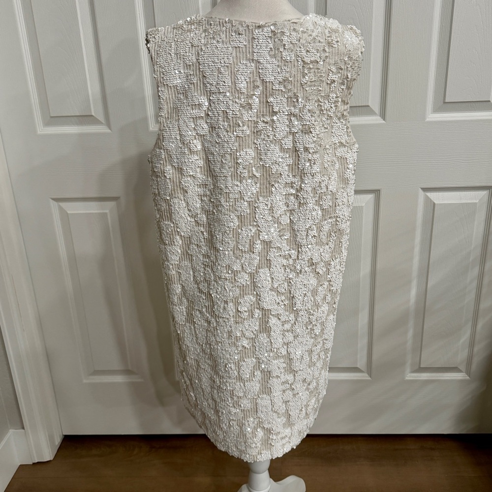 Anthropologie Sunday in Brooklyn White Sequin Vest Dress Medium SnapClose Formal - Picture 12 of 13
